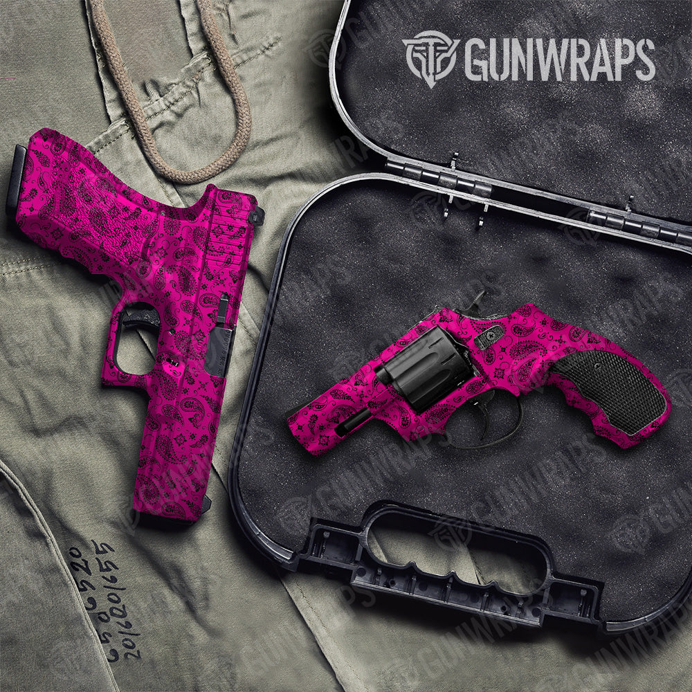 Pistol & Revolver Bandana Magenta & Black Gun Skin Vinyl Wrap