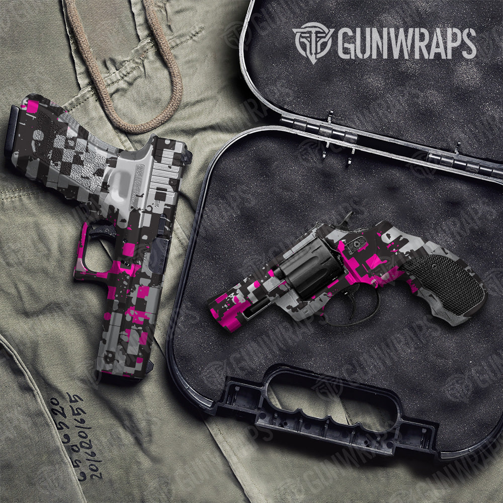 Pistol & Revolver Broken Plaid Magenta Camo Gun Skin Vinyl Wrap