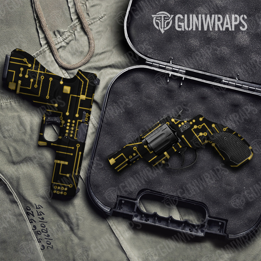 Pistol & Revolver Circuit Board Yellow Gun Skin Vinyl Wrap