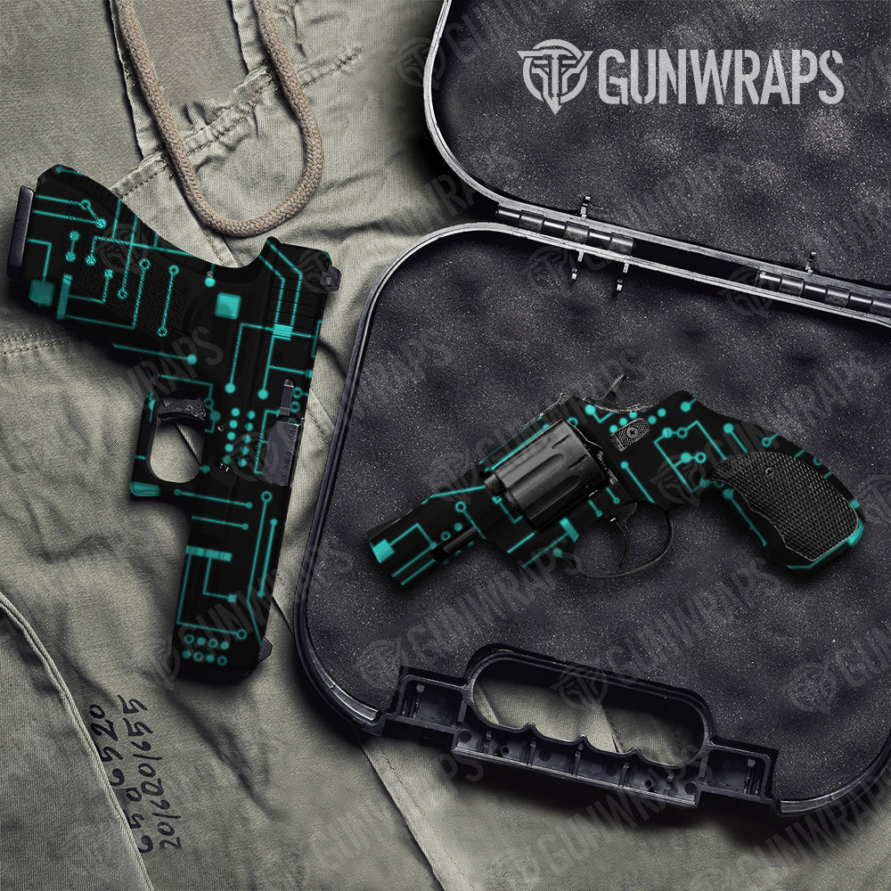 Pistol & Revolver Circuit Board Tiffany Blue Gun Skin Vinyl Wrap