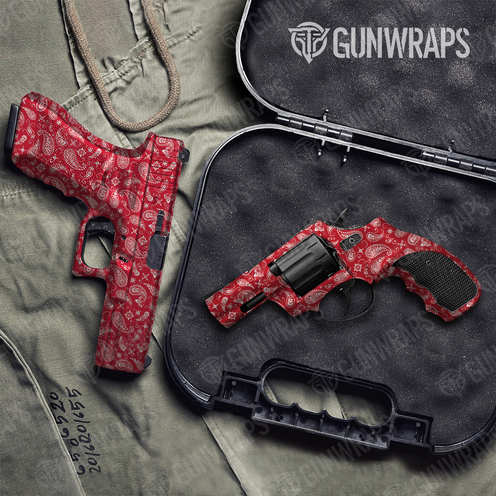 Pistol & Revolver Bandana Red & White Gun Skin Vinyl Wrap Online Hot Sale