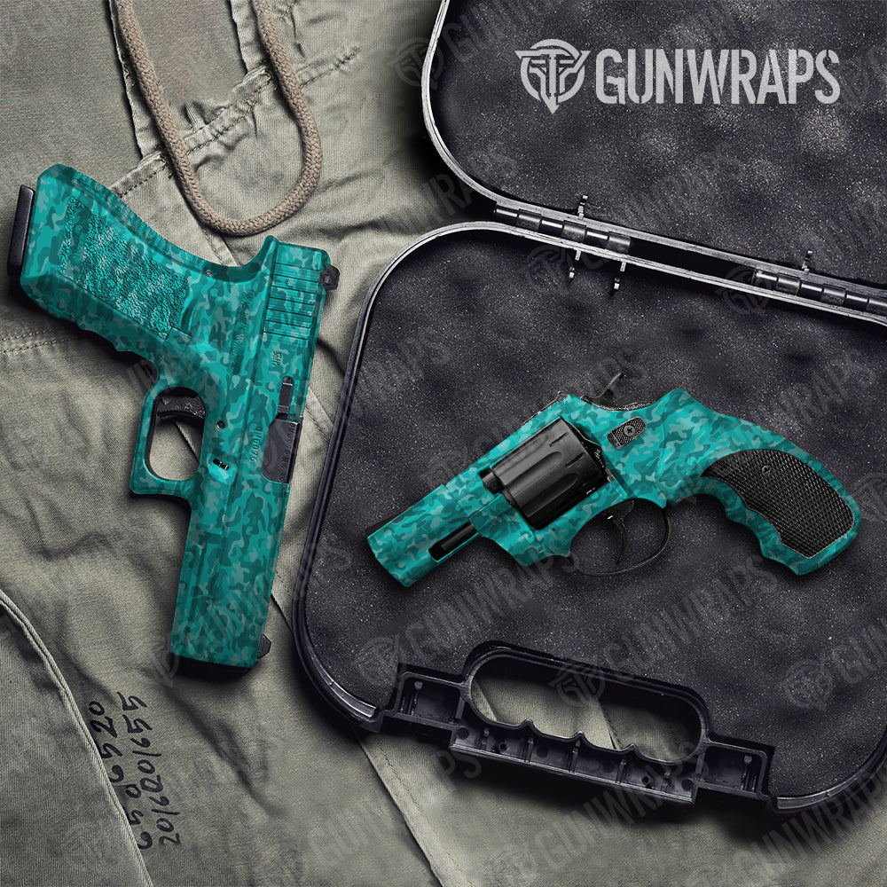 Pistol & Revolver Classic Elite Tiffany Blue Camo Gun Skin Vinyl Wrap