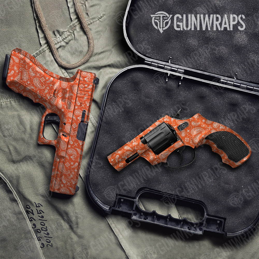 Pistol & Revolver Bandana Orange & White Gun Skin Vinyl Wrap Online now