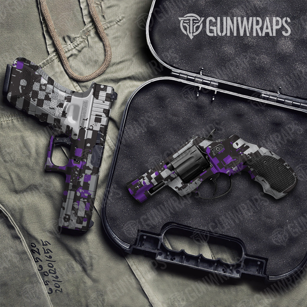 Pistol & Revolver Broken Plaid Purple Camo Gun Skin Vinyl Wrap Hot on Sale
