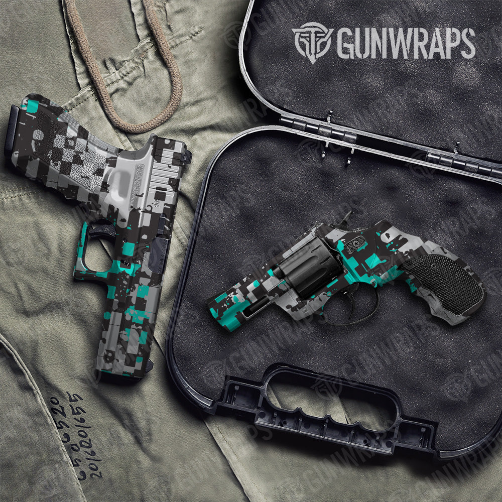 Pistol & Revolver Broken Plaid Tiffany Blue Camo Gun Skin Vinyl Wrap