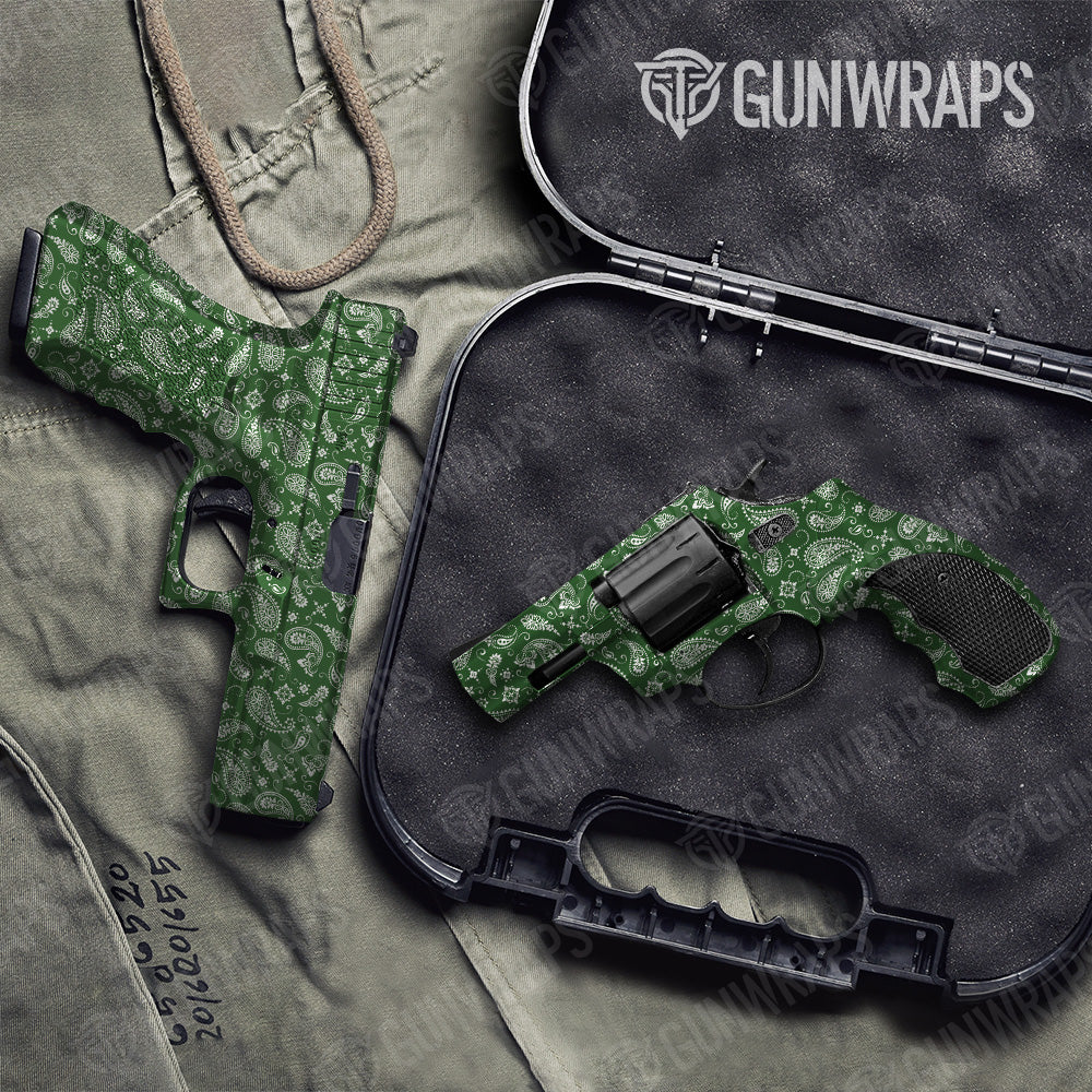 Pistol & Revolver Bandana Green & White Gun Skin Vinyl Wrap
