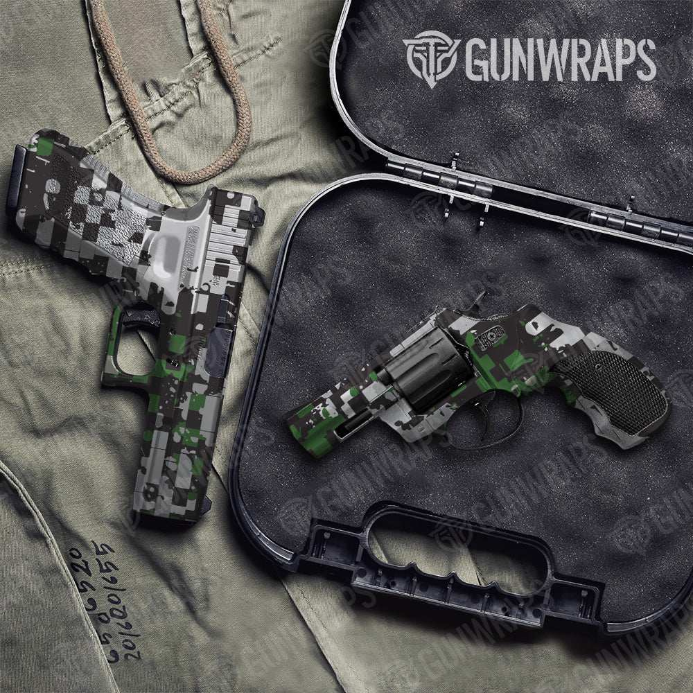 Pistol & Revolver Broken Plaid Green Camo Gun Skin Vinyl Wrap