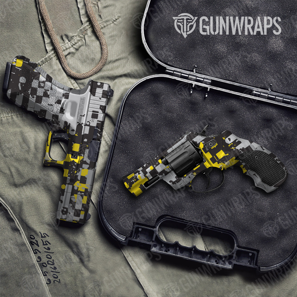 Pistol & Revolver Broken Plaid Yellow Camo Gun Skin Vinyl Wrap on Sale
