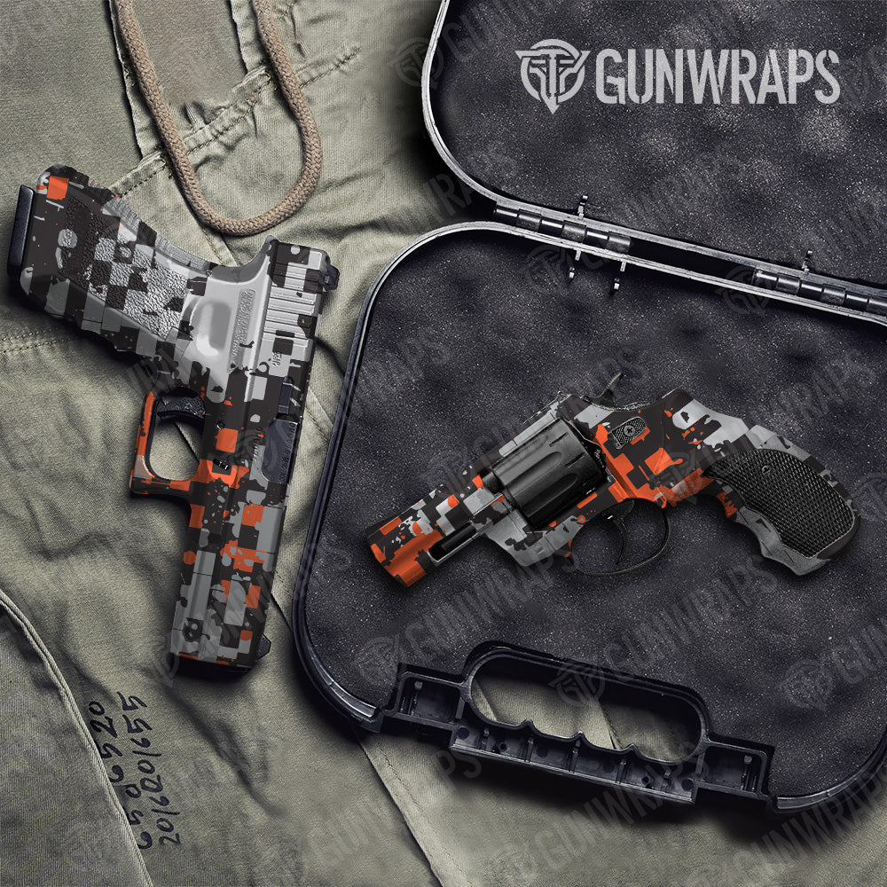 Pistol & Revolver Broken Plaid Orange Camo Gun Skin Vinyl Wrap Online Hot Sale
