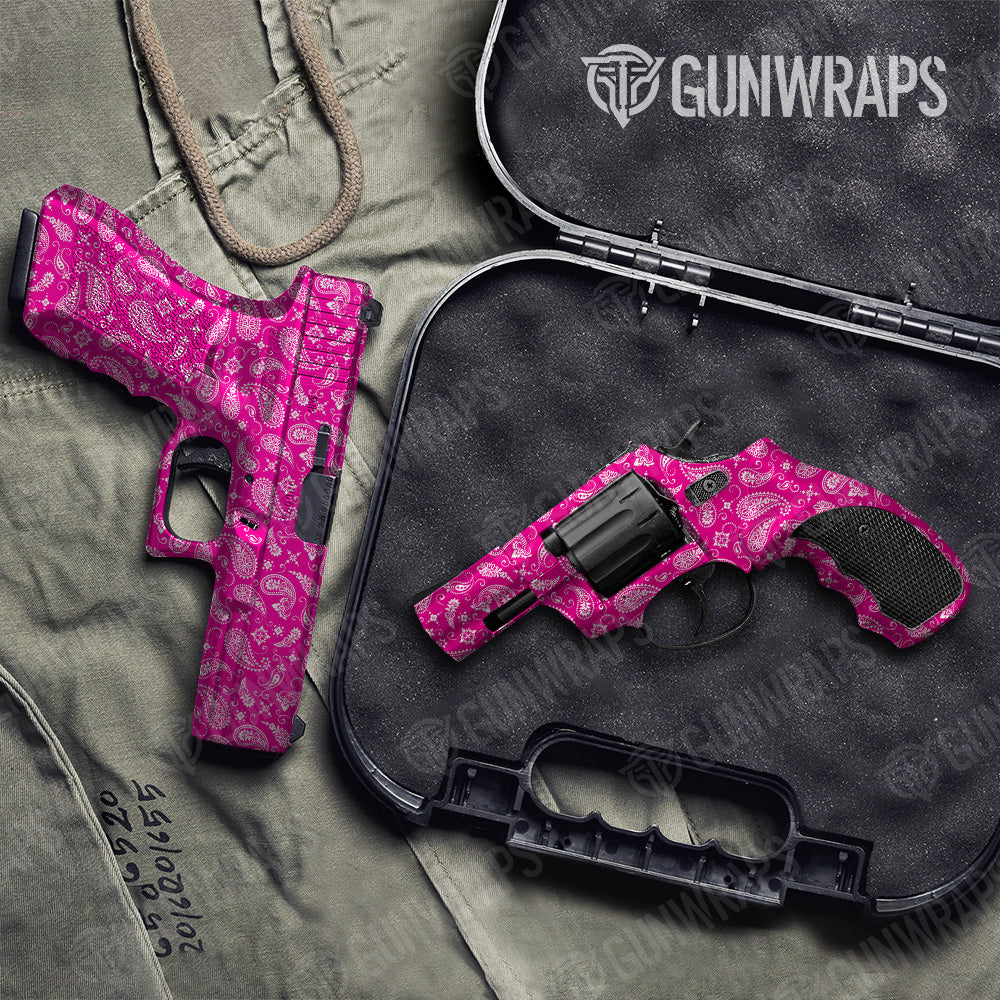 Pistol & Revolver Bandana Magenta & White Gun Skin Vinyl Wrap
