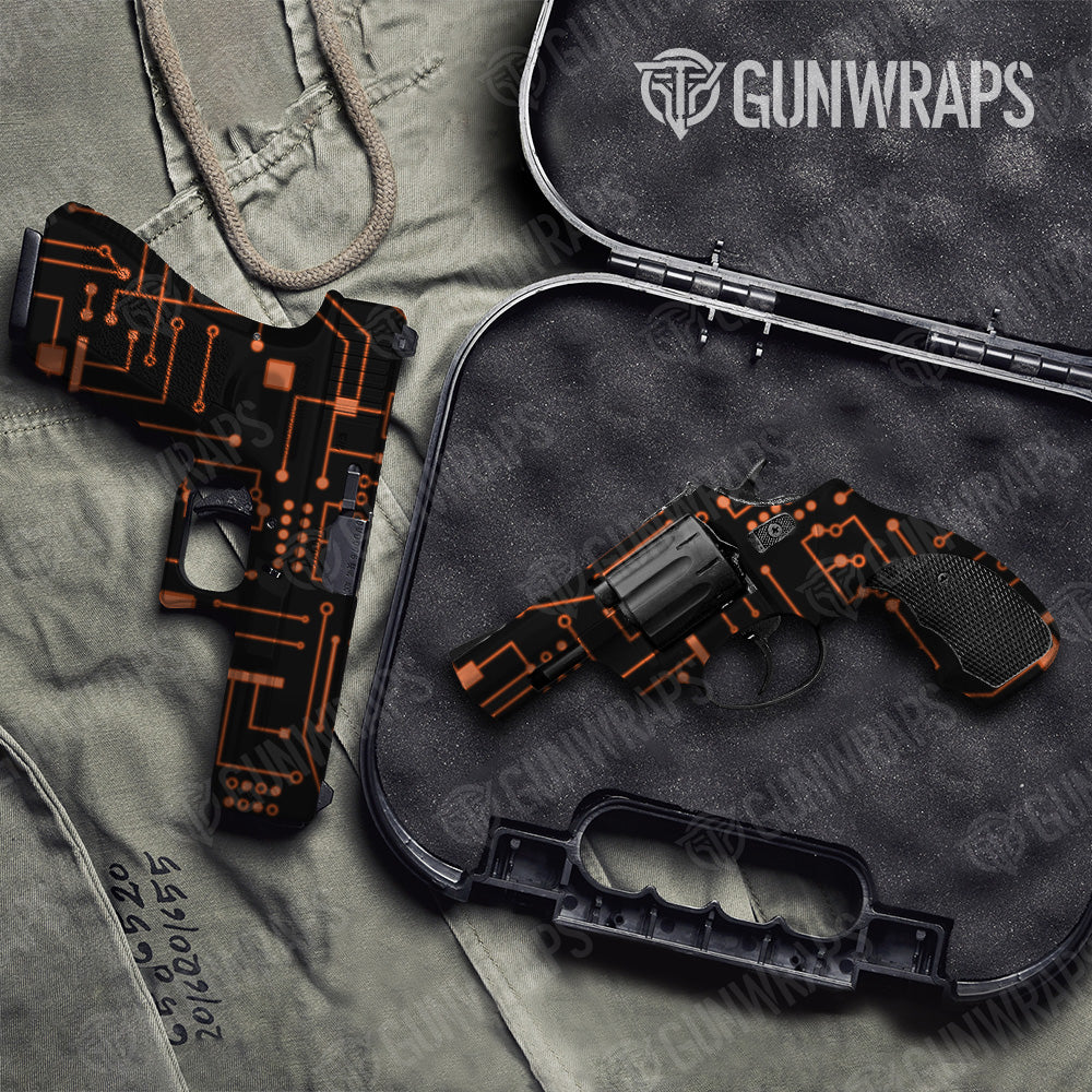 Pistol & Revolver Circuit Board Orange Gun Skin Vinyl Wrap