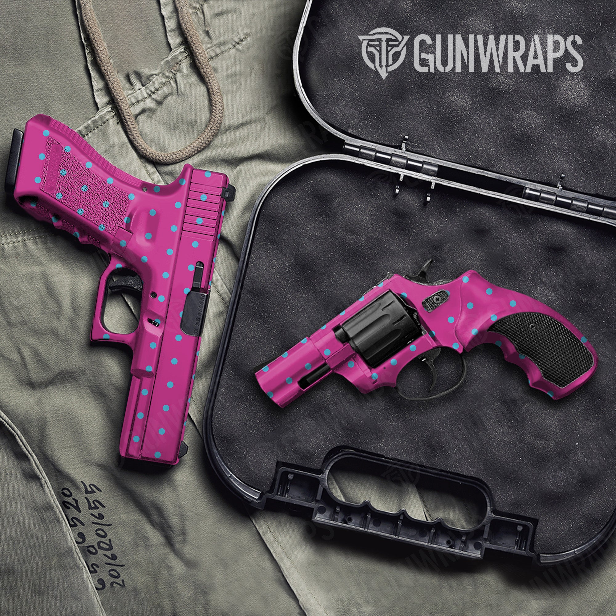 Pistol & Revolver Dotted Retro Blue Gun Skin Vinyl Wrap