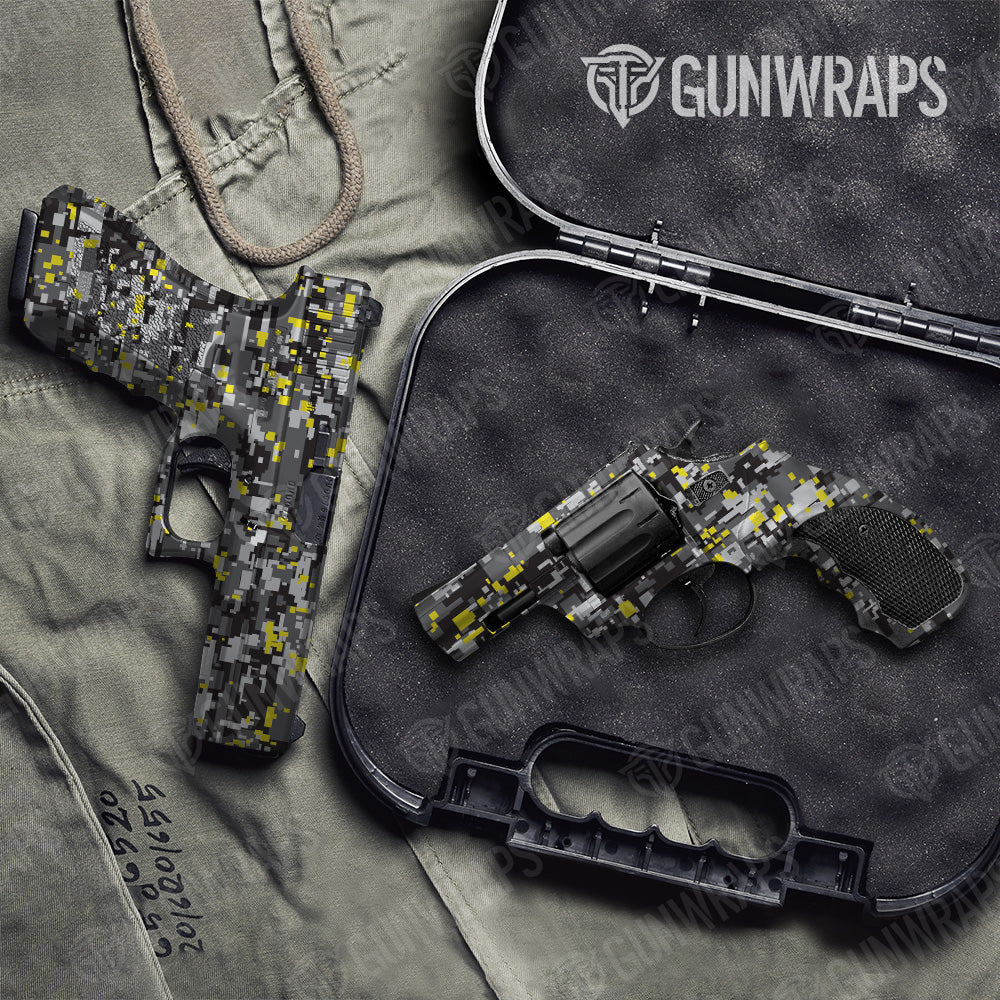 Pistol & Revolver Digital Urban Yellow Camo Gun Skin Vinyl Wrap