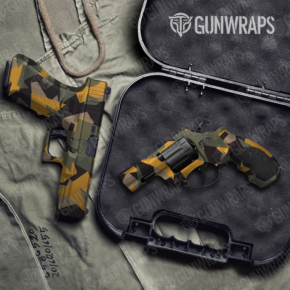 Pistol & Revolver Shattered Militant Yellow Camo Gun Skin Vinyl Wrap Fashion