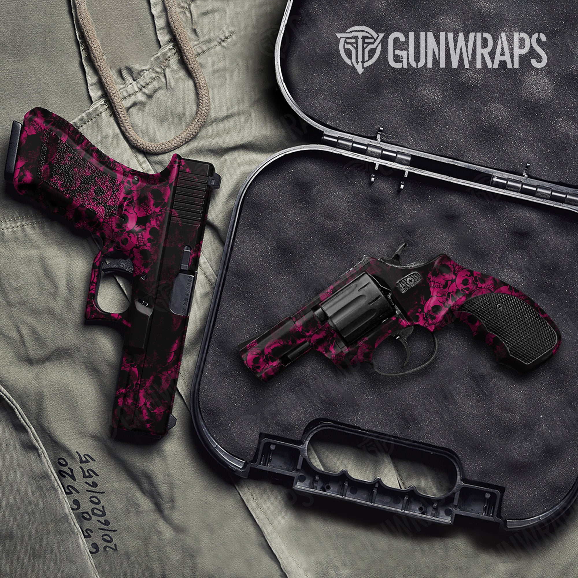 Pistol & Revolver Skull Magenta Gun Skin Vinyl Wrap