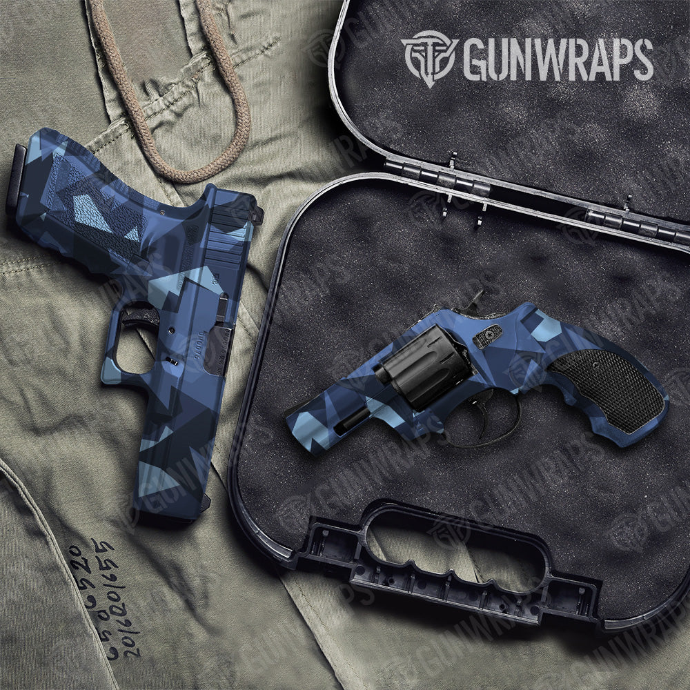 Pistol & Revolver Shattered Blue Urban Night Camo Gun Skin Vinyl Wrap