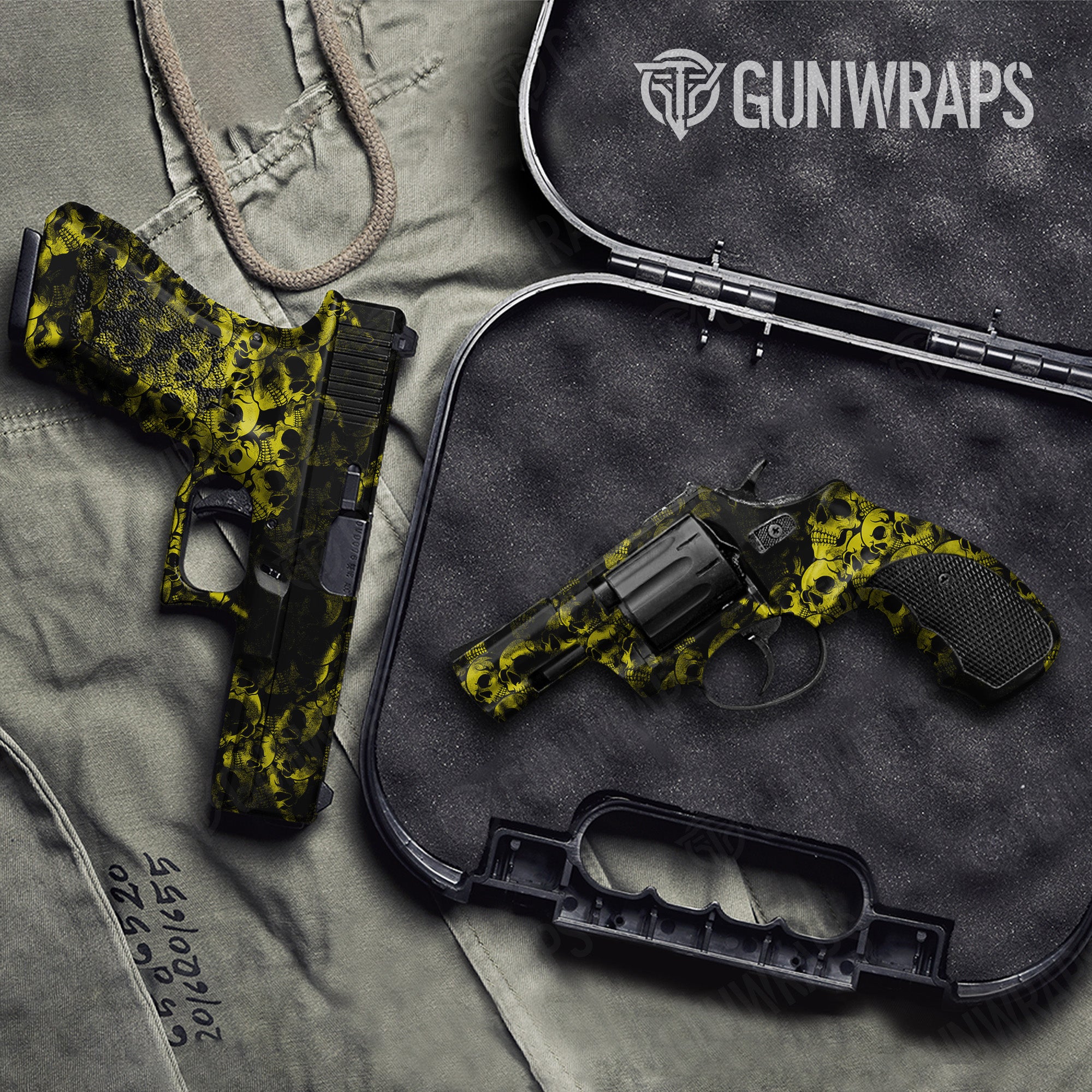 Pistol & Revolver Skull Yellow Gun Skin Vinyl Wrap | Blowout | 587431