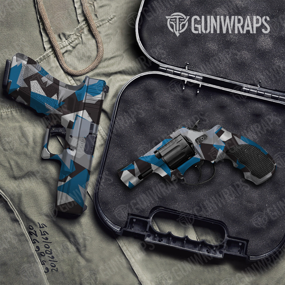 Pistol & Revolver Shattered Blue Tiger Camo Gun Skin Vinyl Wrap