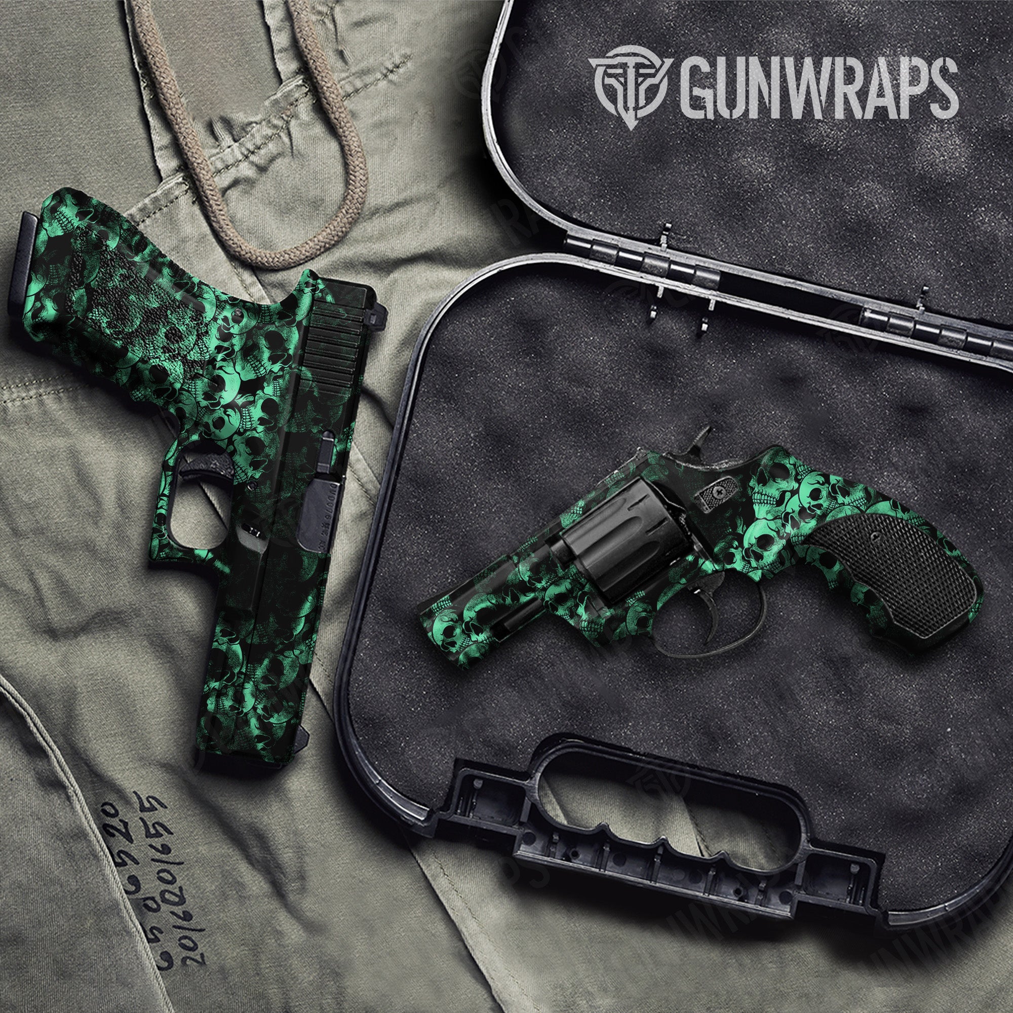Pistol & Revolver Skull Aquamarine Gun Skin Vinyl Wrap Hot on Sale