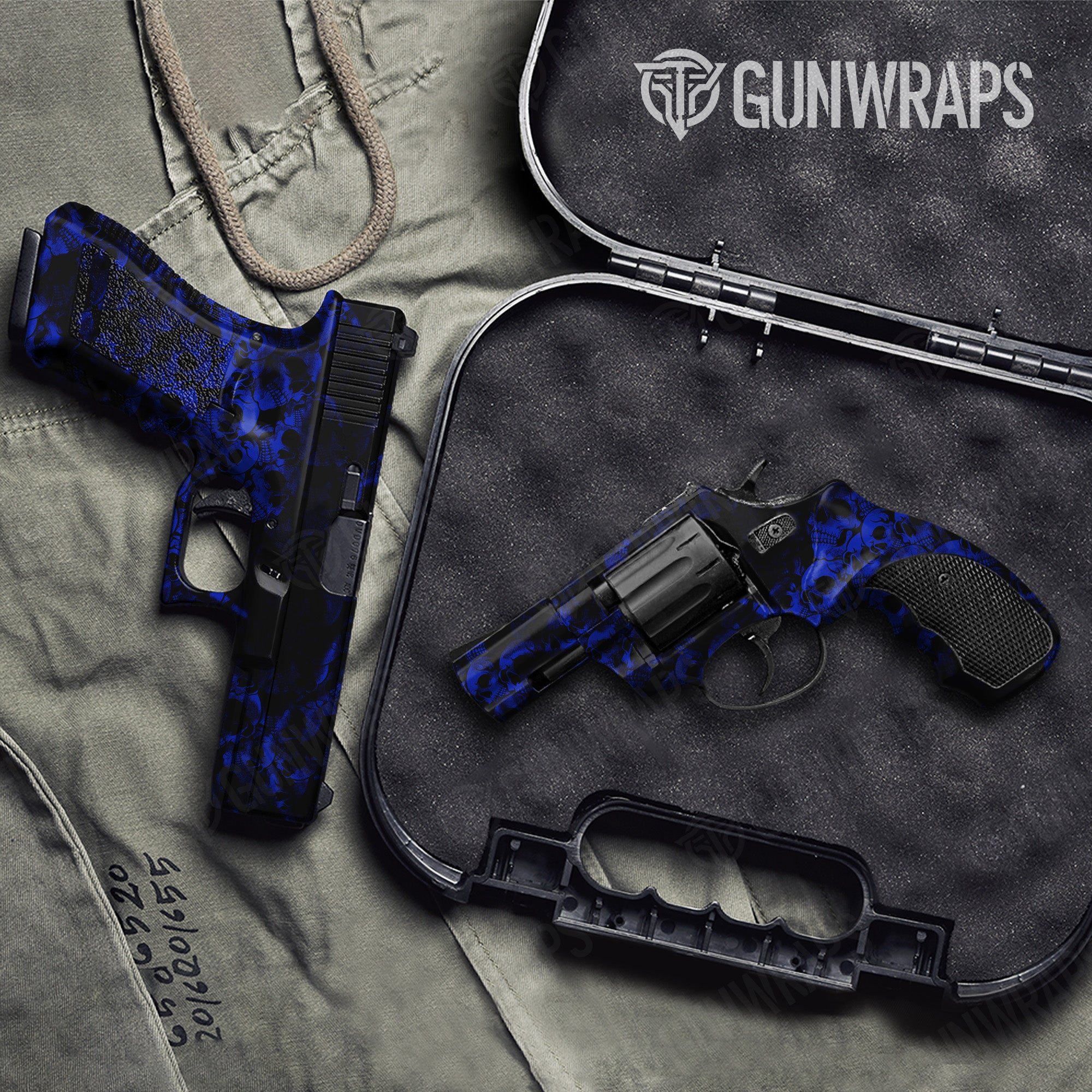 Pistol & Revolver Skull Blue Gun Skin Vinyl Wrap Online Sale