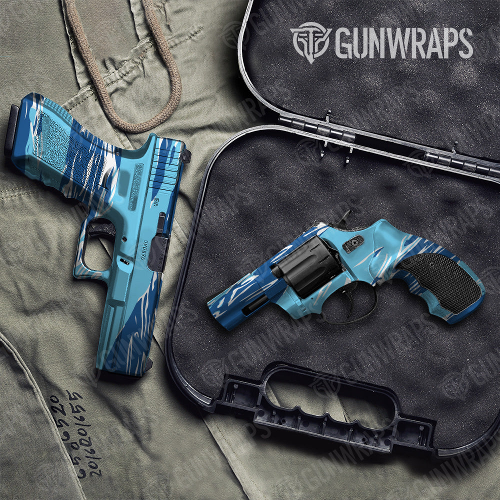 Pistol & Revolver Shredded Baby Blue Camo Gun Skin Vinyl Wrap on Sale