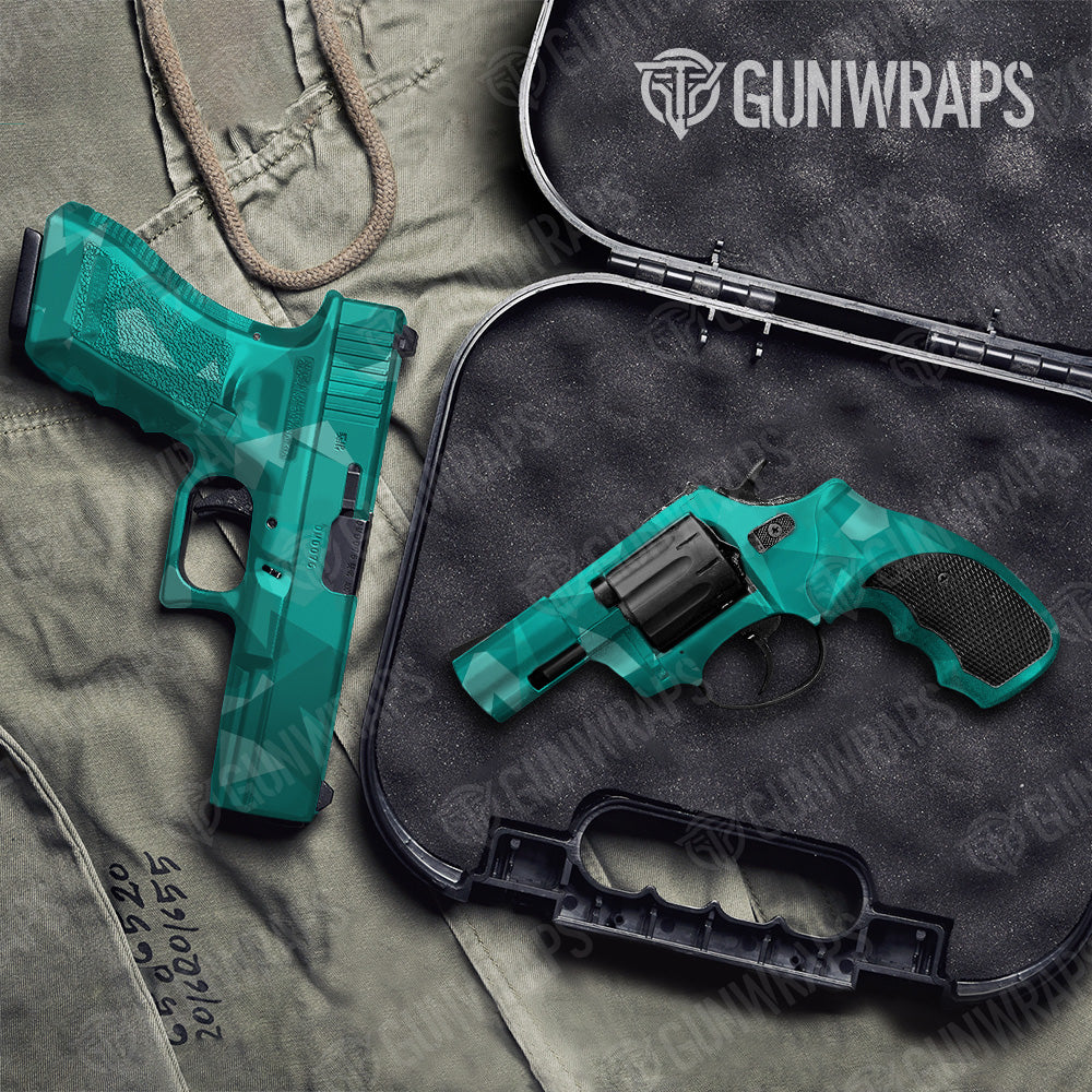 Pistol & Revolver Shattered Elite Tiffany Blue Camo Gun Skin Vinyl Wrap