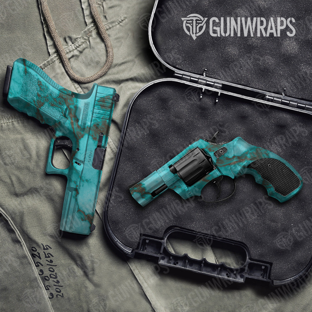 Pistol & Revolver Stone Turquoise Marble Gun Skin Vinyl Wrap Fashion