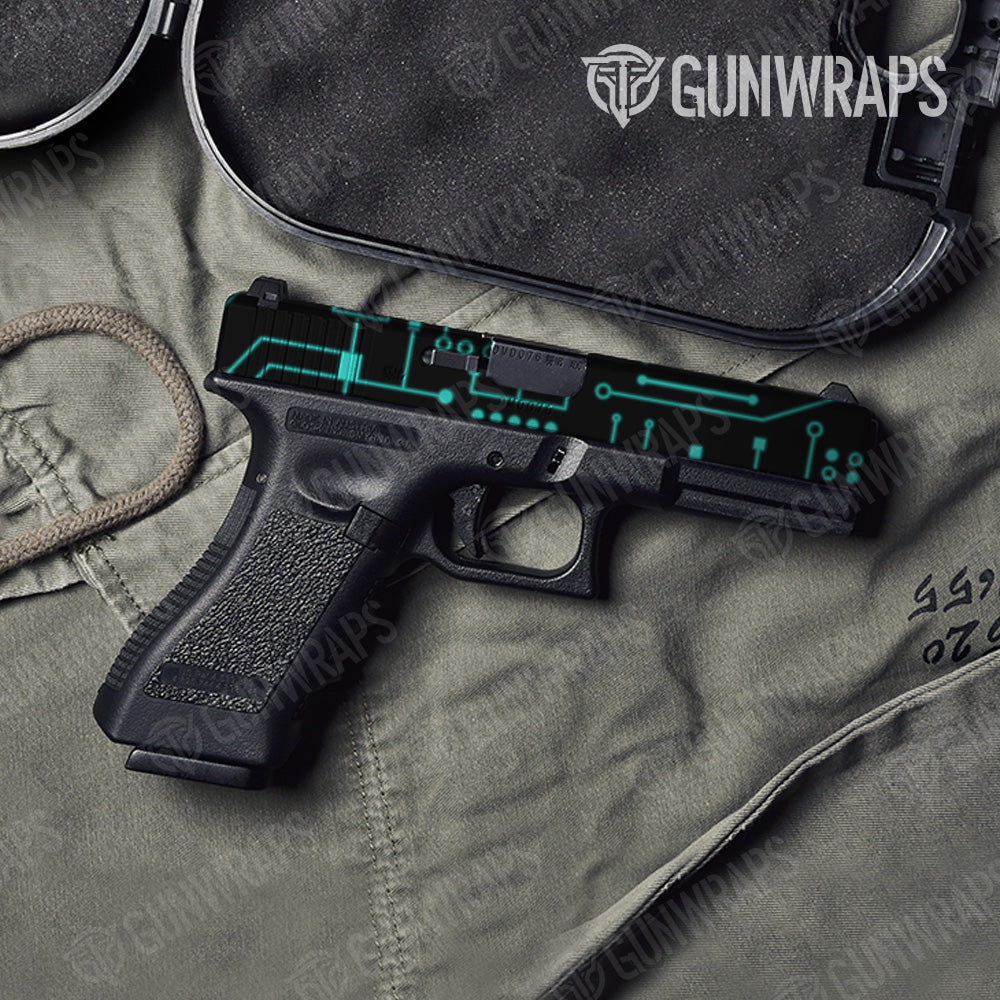 Pistol Slide Circuit Board Tiffany Blue Gun Skin Vinyl Wrap