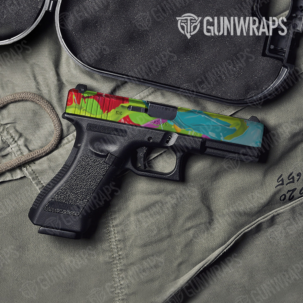Pistol Slide Paint Splatter Green Gun Skin Vinyl Wrap