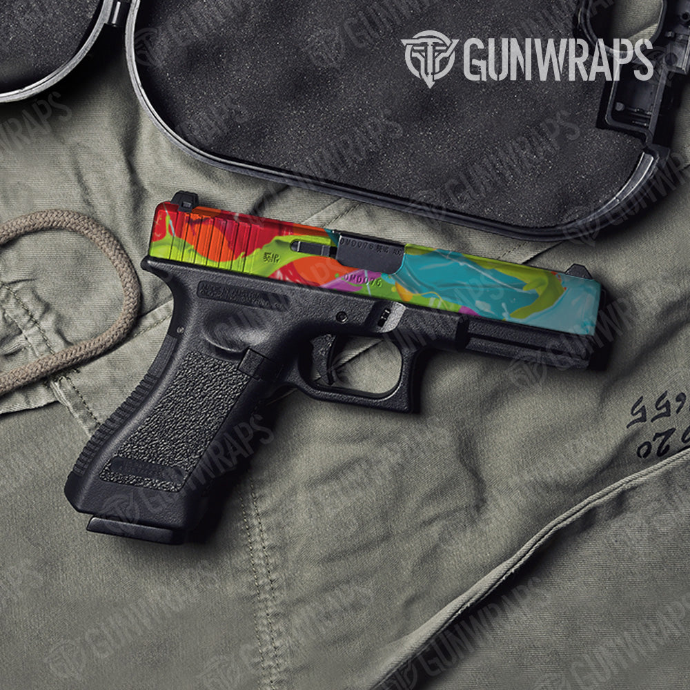 Pistol Slide Paint Splatter Orange Gun Skin Vinyl Wrap