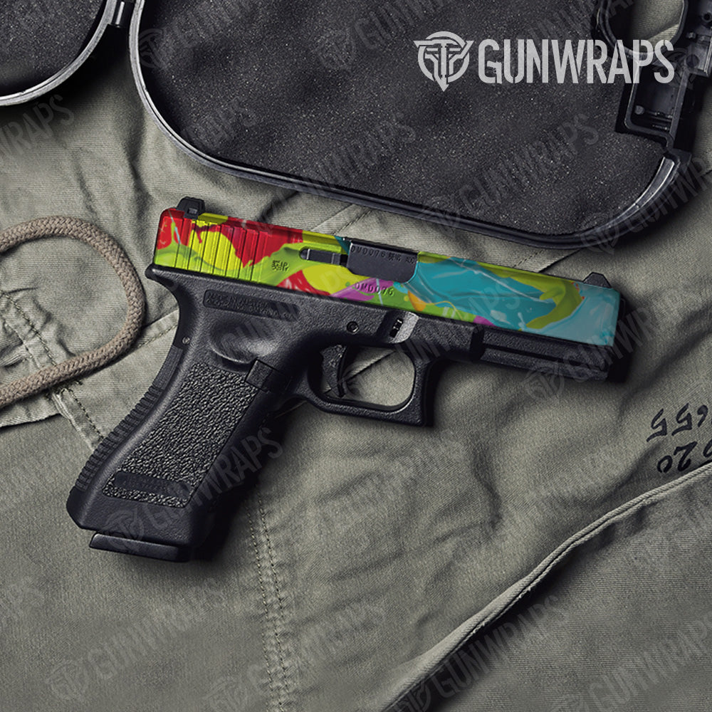 Pistol Slide Paint Splatter Lime Gun Skin Vinyl Wrap Hot on Sale