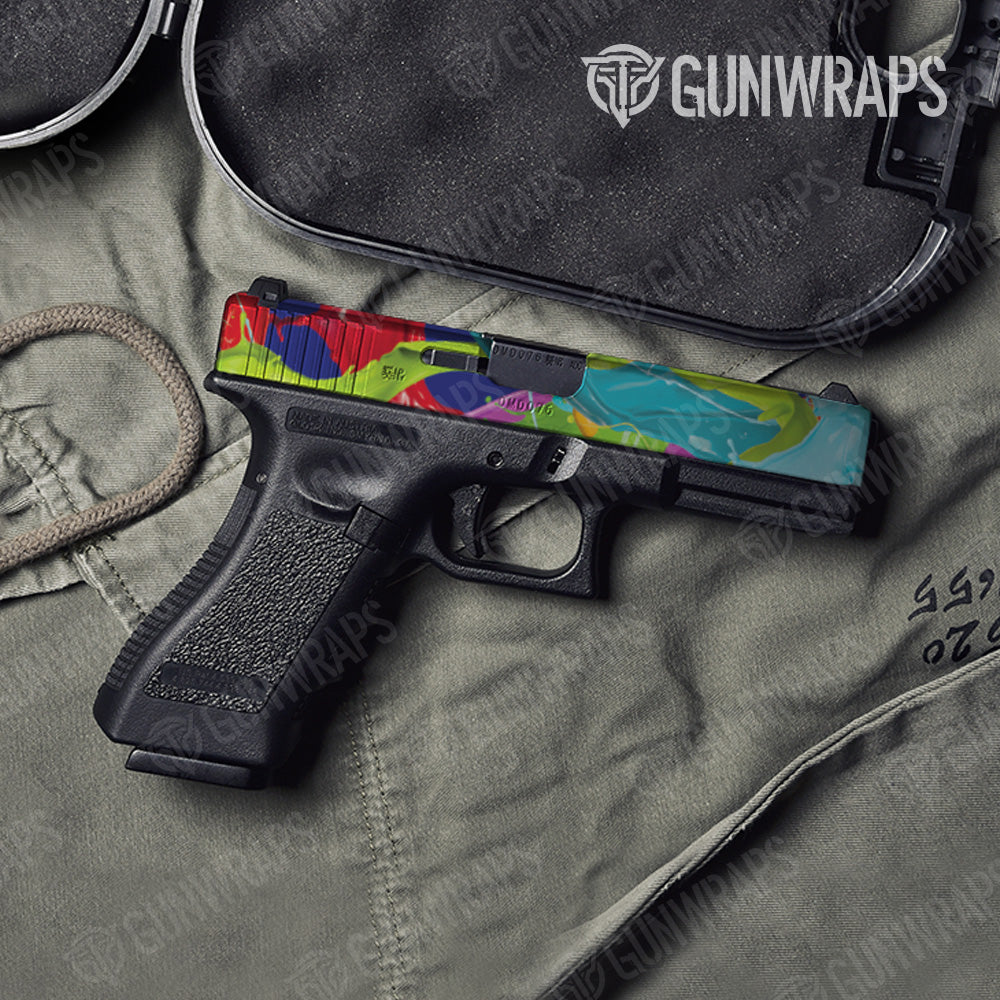 Pistol Slide Paint Splatter Blue Gun Skin Vinyl Wrap