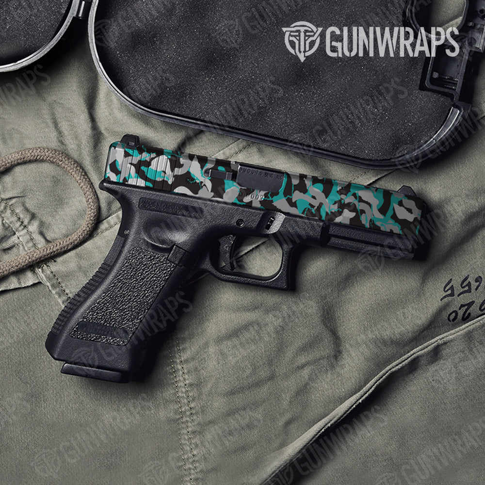 Pistol Slide Ragged Tiffany Blue Tiger Camo Gun Skin Vinyl Wrap