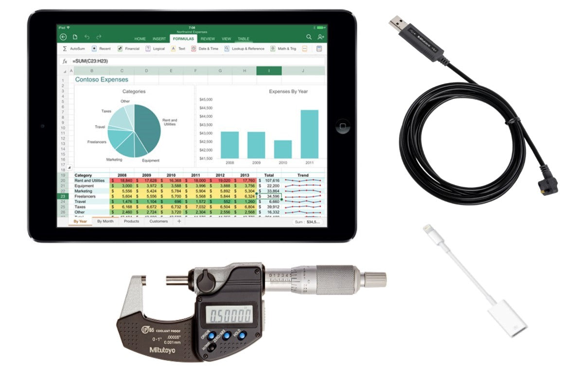 293-330-30-AiPM Mitutoyo Micrometer 1″ to iPad Mini Portable Data Collector Package
