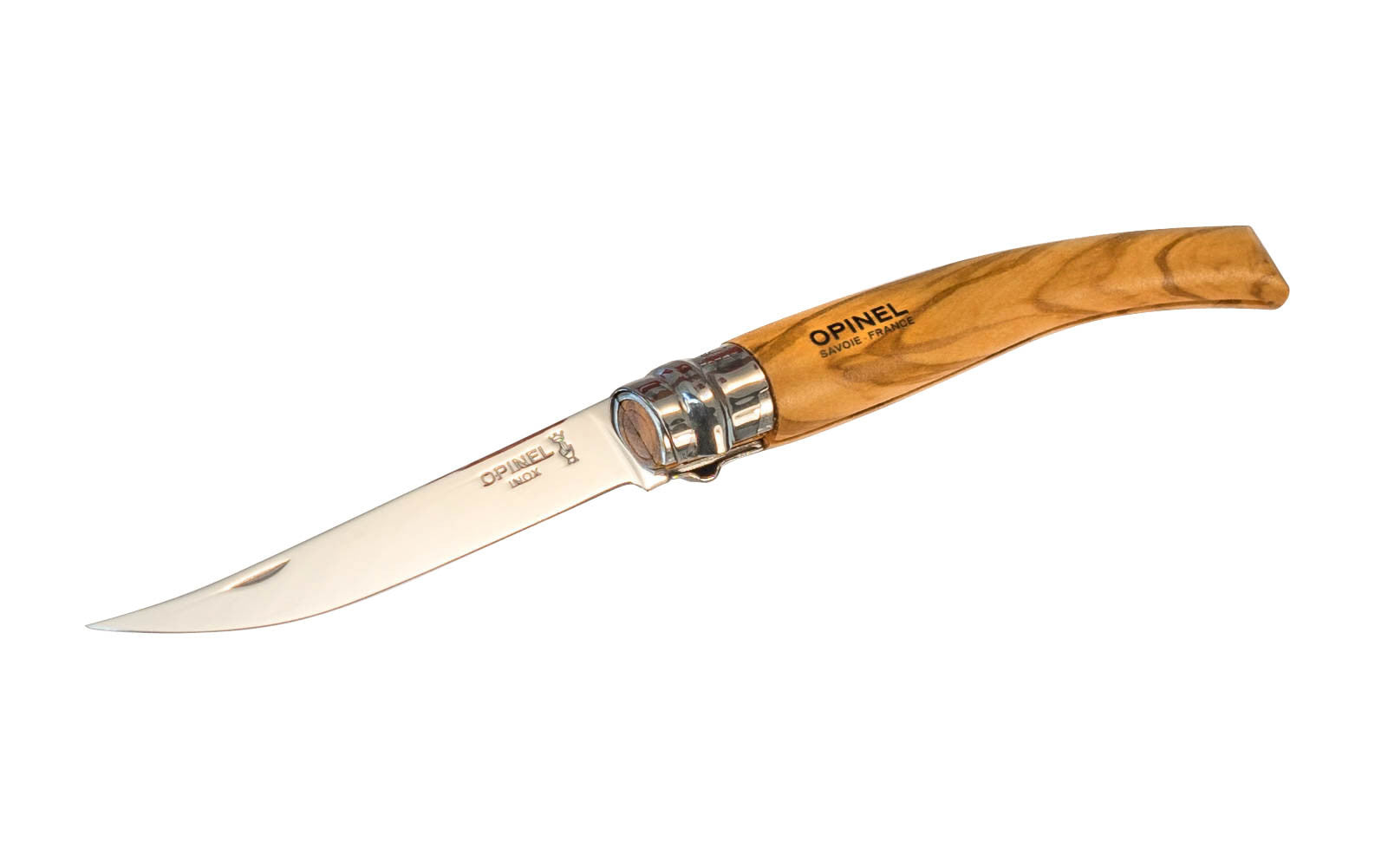 Opinel Stainless Steel “Effilés” Slim Knife ~ Olivewood Handle Gift Box Set