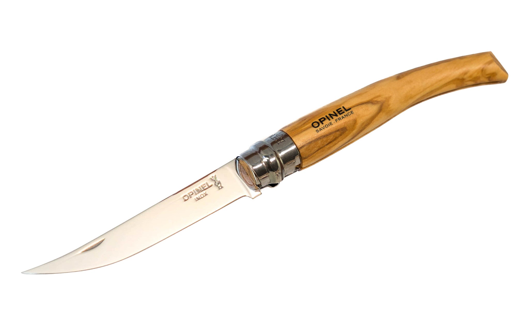Opinel Stainless Steel “Effilés” Slim Knife ~ Olivewood Handle