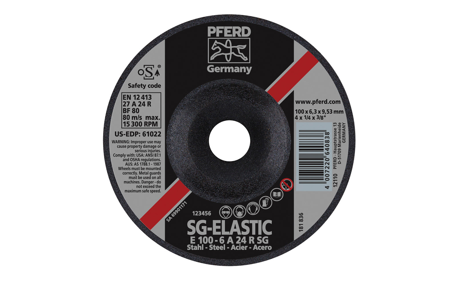 Pferd 4″ Grinding Wheel – 1/4″ Thick ~ 3/8″ Arbor