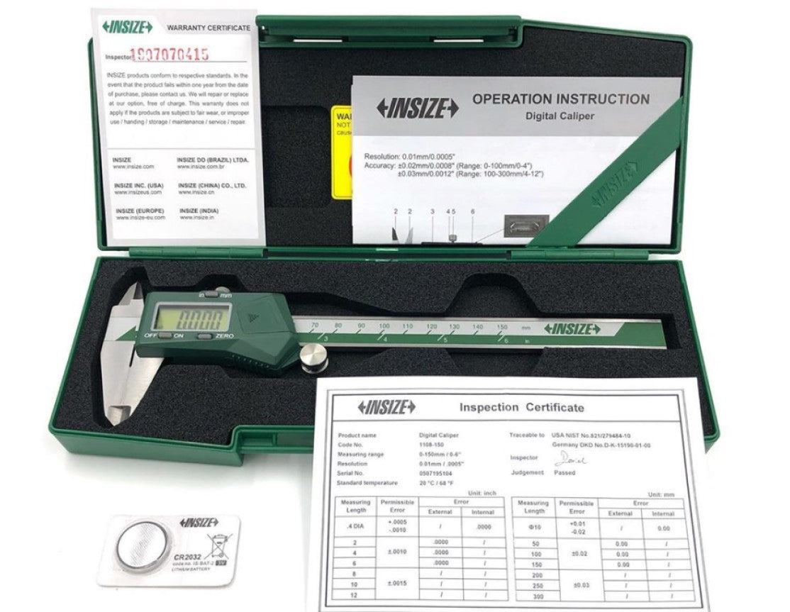 Insize 1102-150, 0-6 inch, Digital Caliper with Fractions Display & CAL Cert