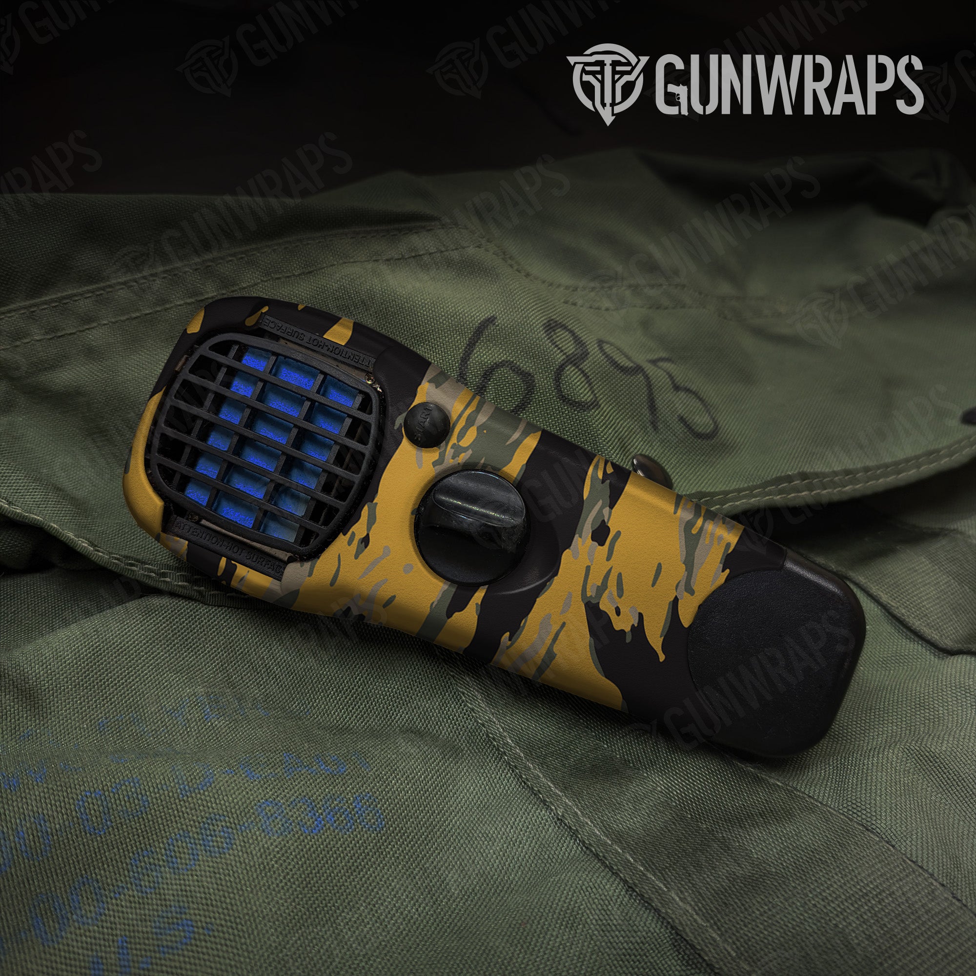 Thermacell Vietnam Tiger Stripe Militant Yellow gear skin vinyl wrap