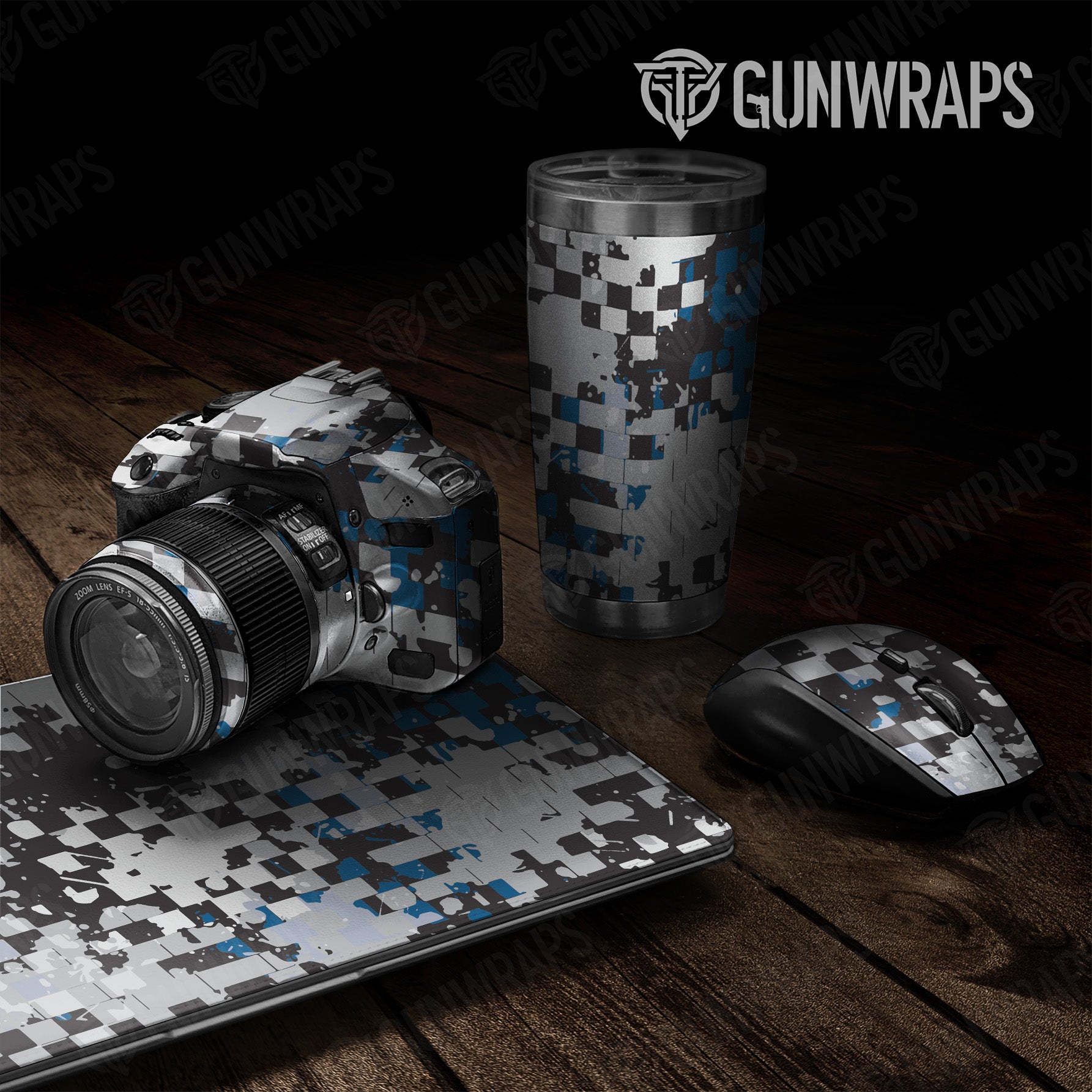 Universal Sheet Broken Plaid Blue Camo Gear Skin Vinyl Wrap