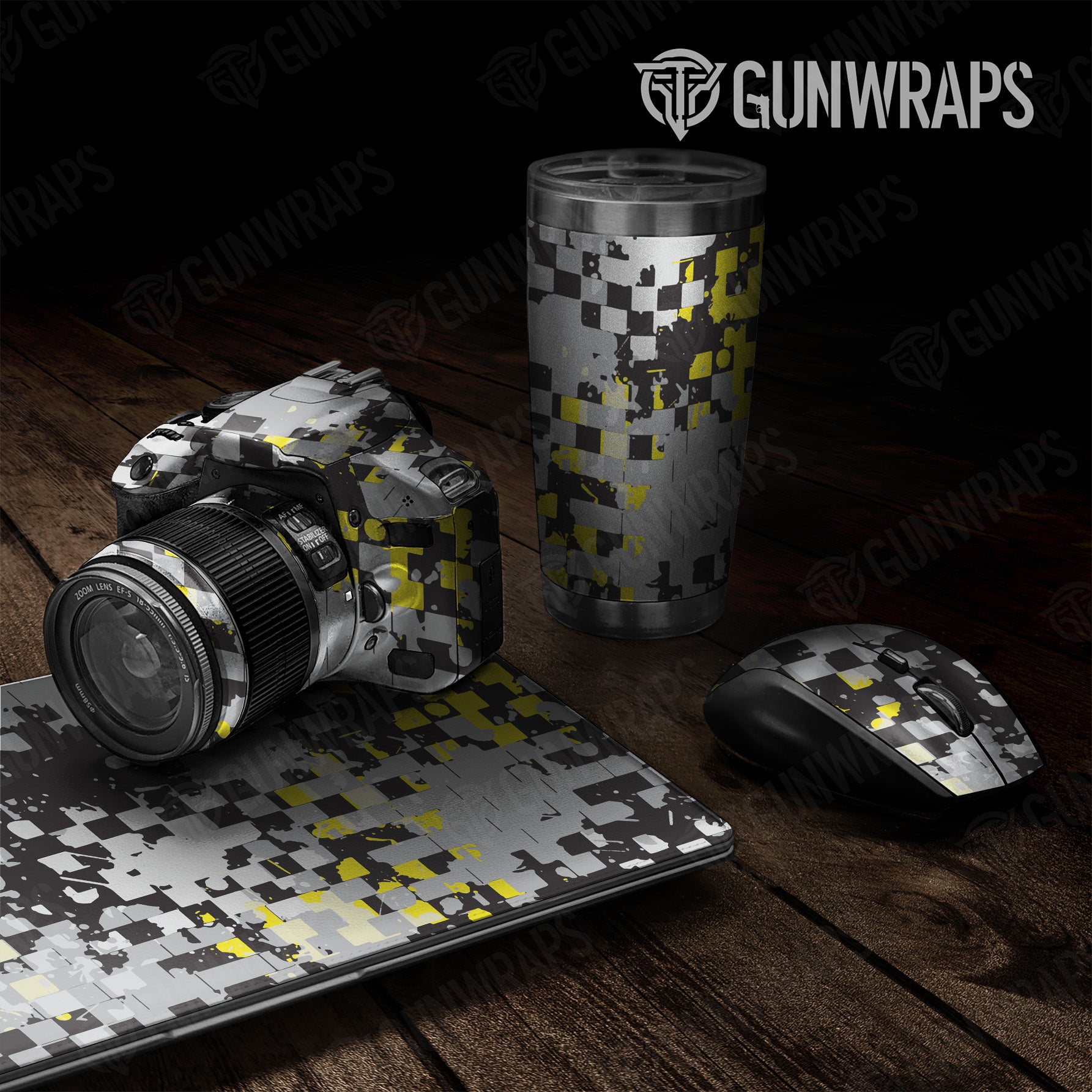 Universal Sheet Broken Plaid Yellow Camo Gear Skin Vinyl Wrap