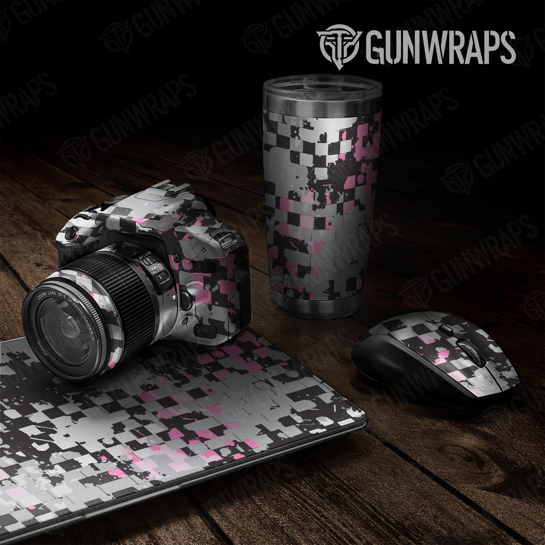 Universal Sheet Broken Plaid Pink Camo Gear Skin Vinyl Wrap