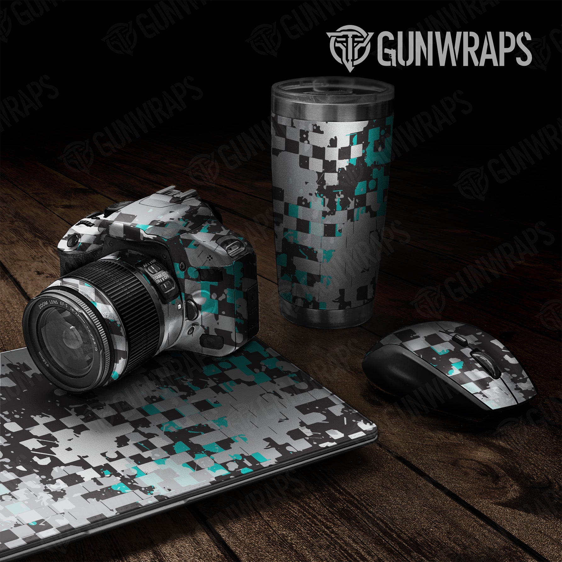 Universal Sheet Broken Plaid Tiffany Blue Camo Gear Skin Vinyl Wrap
