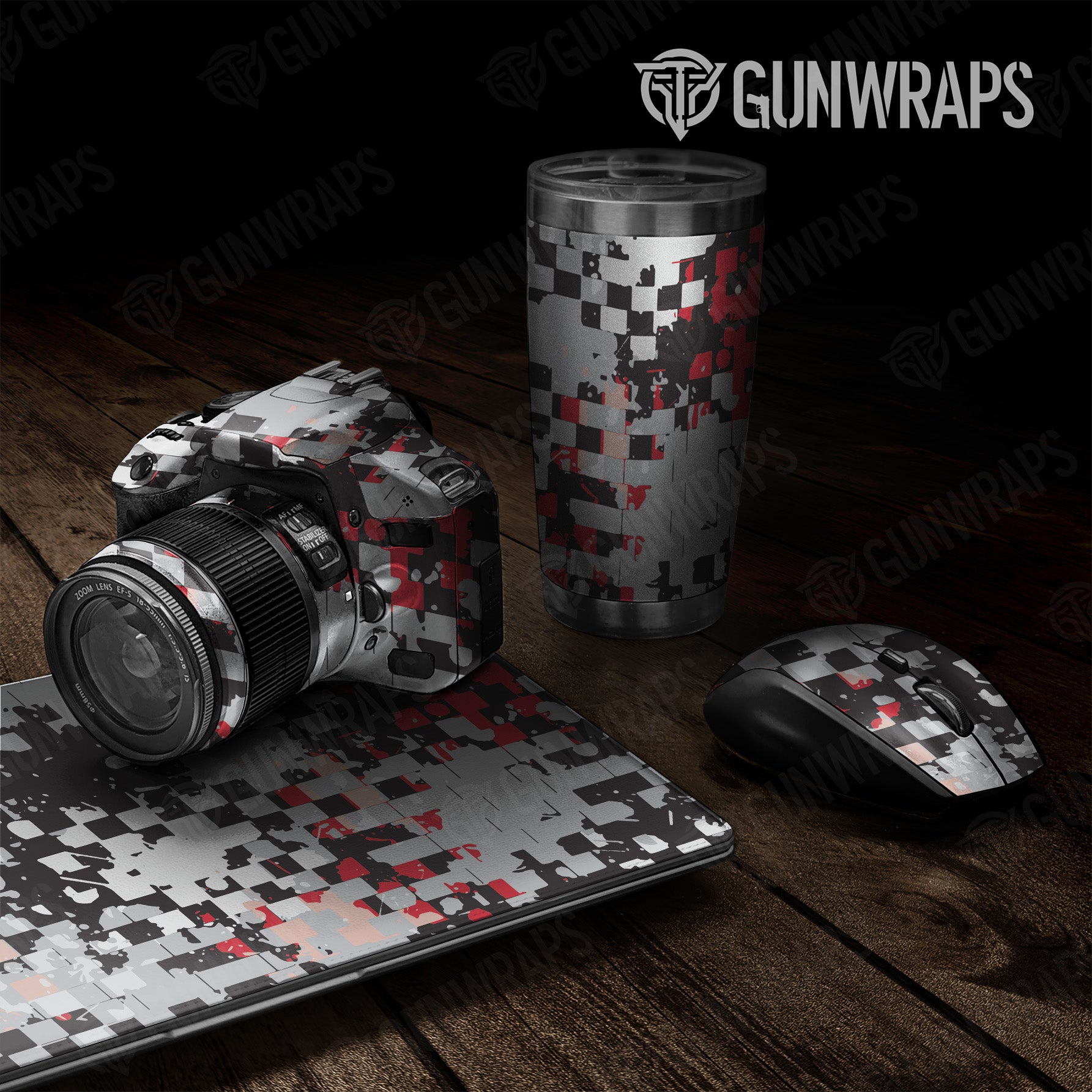 Universal Sheet Broken Plaid Red Camo Gear Skin Vinyl Wrap