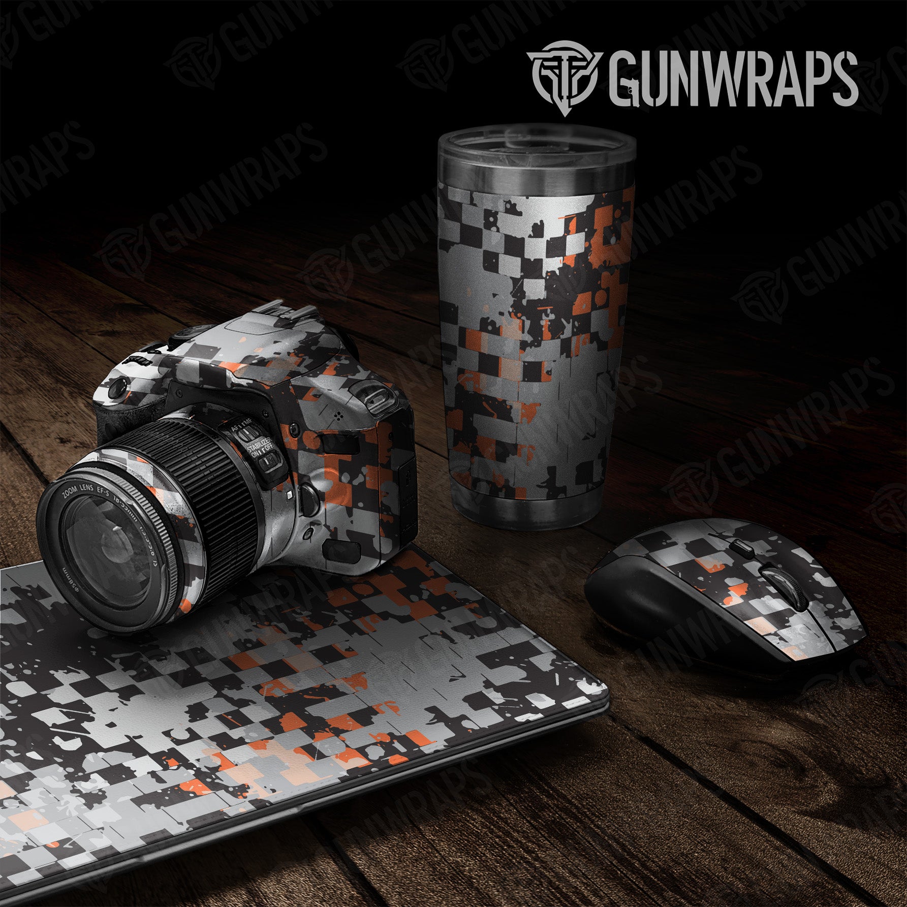 Universal Sheet Broken Plaid Orange Camo Gear Skin Vinyl Wrap