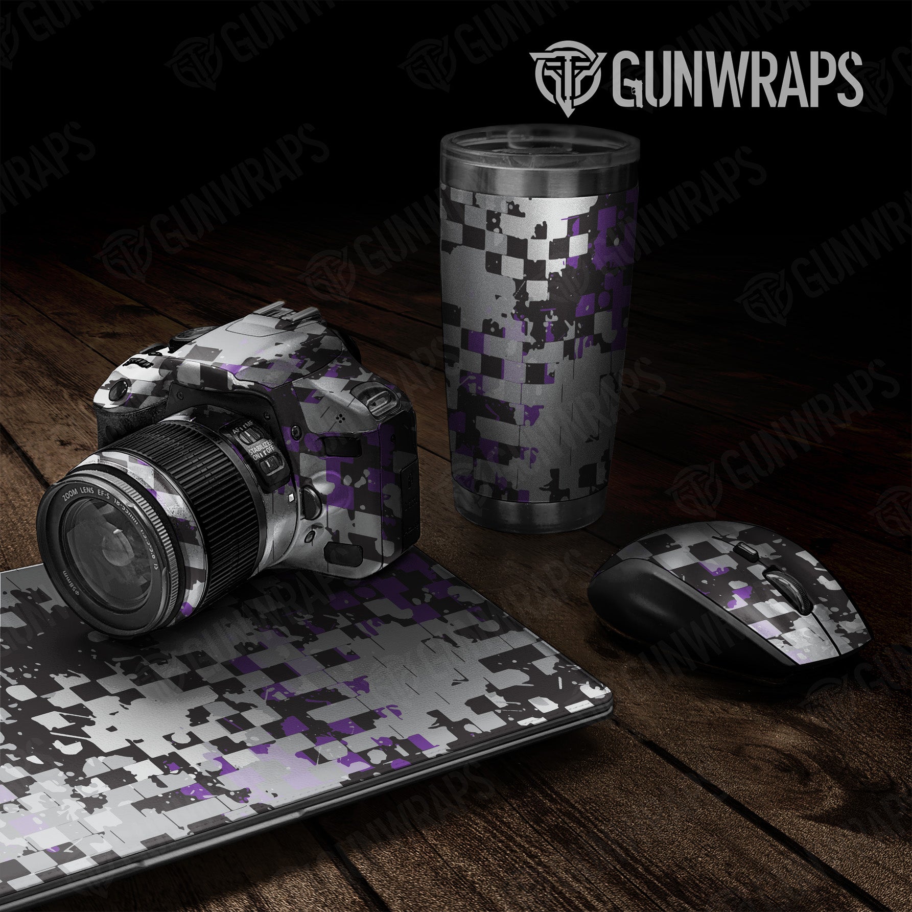 Universal Sheet Broken Plaid Purple Camo Gear Skin Vinyl Wrap on Sale