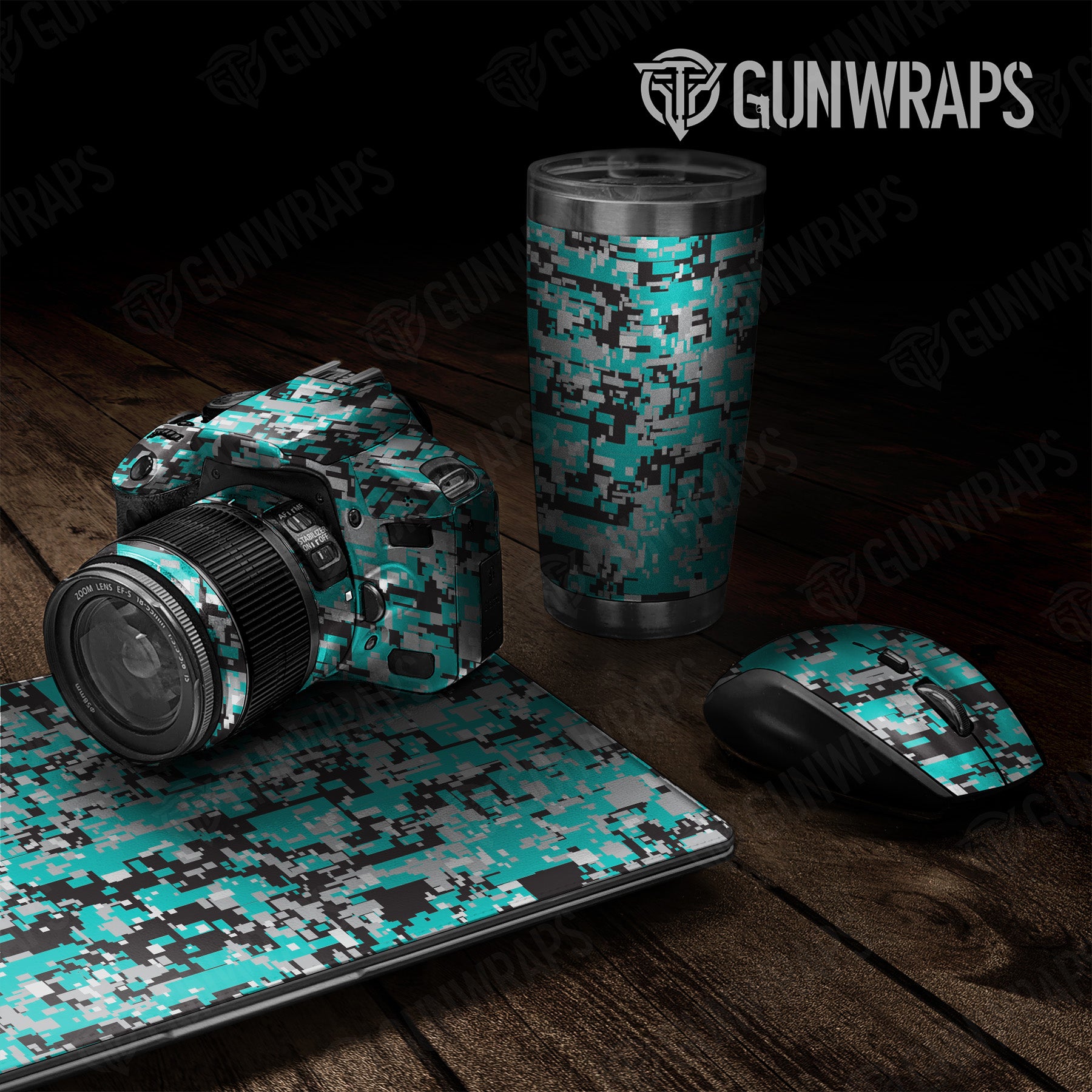 Universal Sheet Digital Tiffany Blue Tiger Camo Gear Skin Vinyl Wrap