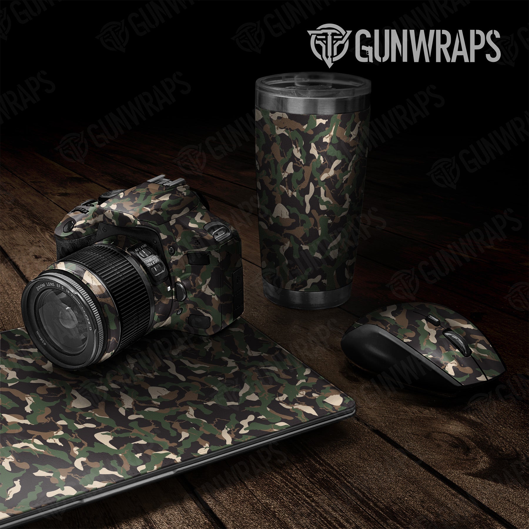Universal Sheet Ragged Woodland Camo Gear Skin Vinyl Wrap