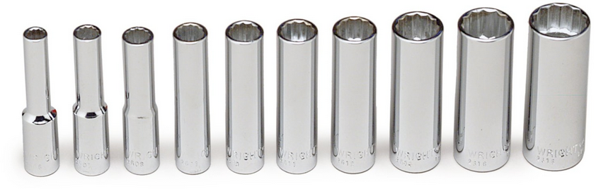 1/4″ Drive 10 Piece 12 Point Deep Socket Set (210WR)