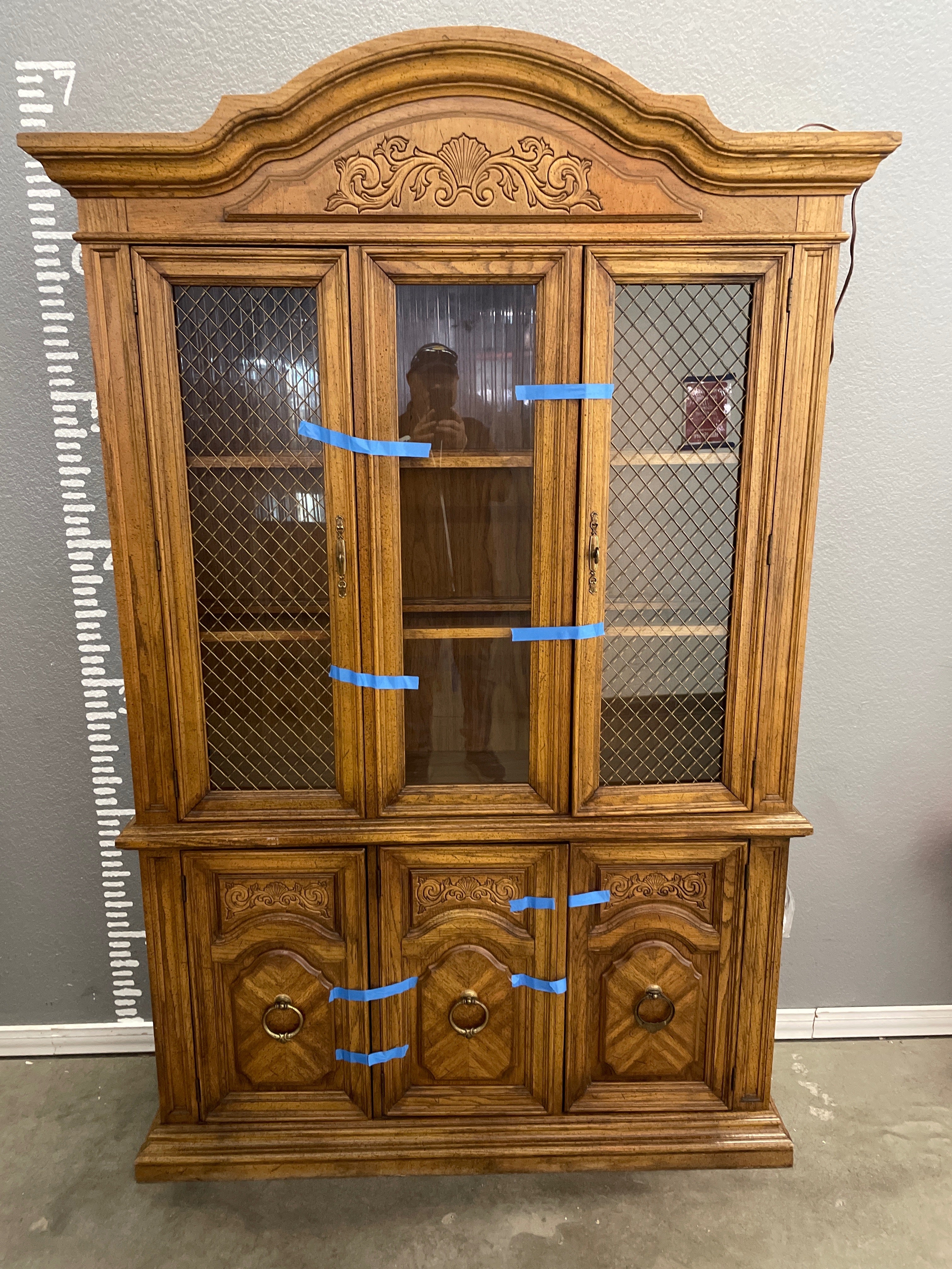 99949 Vintage Oak China Cabinet with Glass Doors Online Hot Sale